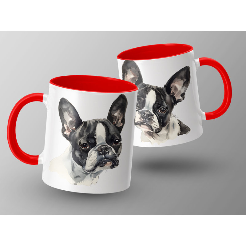 11oz Watercolour Boston Terrier Design Coffee Mug, 2, Red