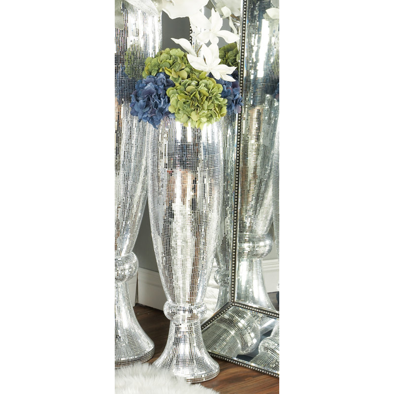 Tall Silver Mosaic Mirror Inlay Decorative Floor Vase