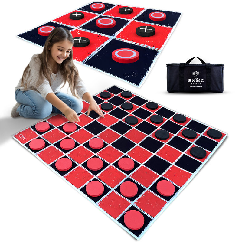 Jeu de dames géantes et jeu de Tic Tac Toe, H 36 po x l 36 po x P 5,9 po