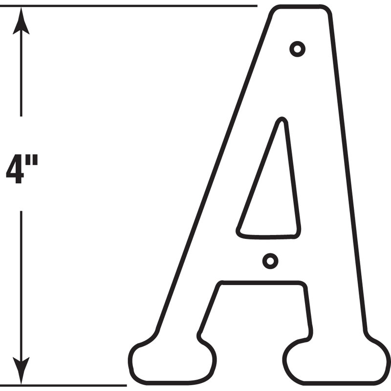 Lettre principale de 4 po Prime-Line, moulé sous pression, finition laiton, A