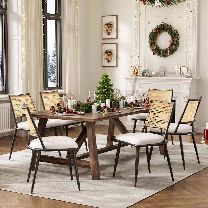 Chaises de salle à manger rembourrées modernes, chaises de salle à manger à dossier en rotin, chaises de cuisine décoratives avec pieds en métal