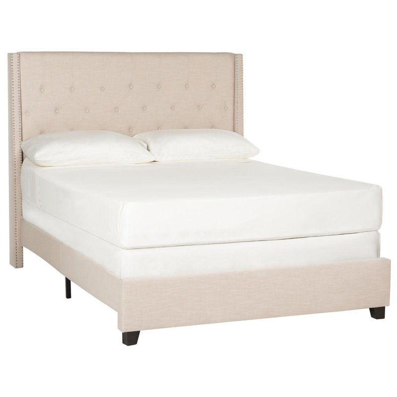 Wampler Upholstered Standard Bed, Full, Beige Linen