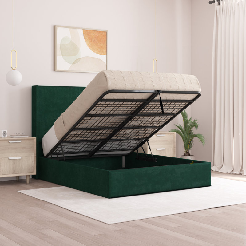 Boiko Upholstered Ottoman Storage Bed, Emerald, Kingsize (5')