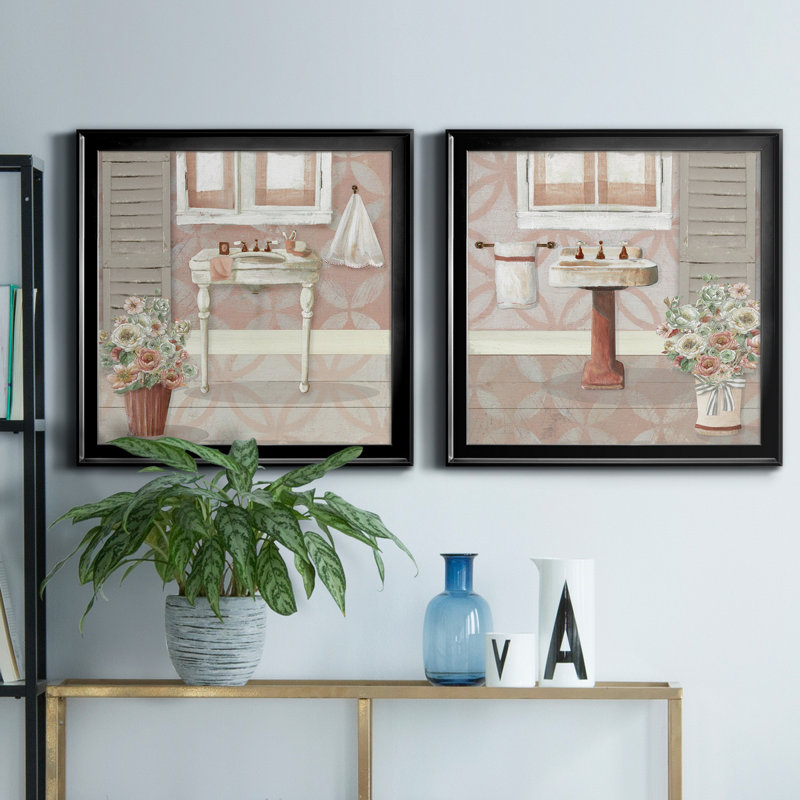 «Blush Bath Sink I», ensemble de 2 reproductions d'art sur toile, Noir, H 34,5 po x l 69 po x P 1,5 po