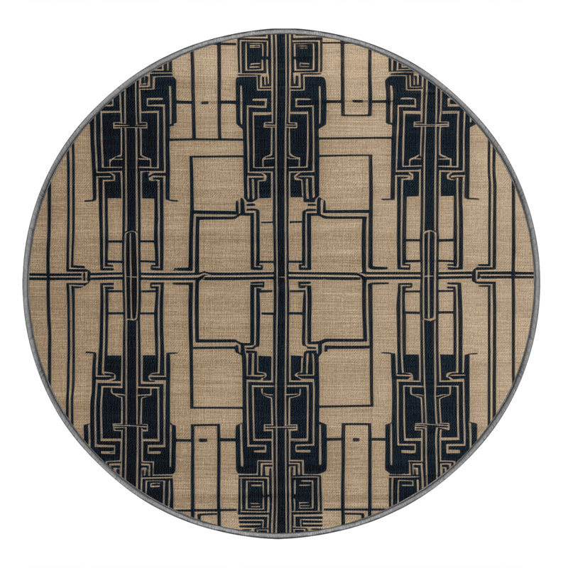 Tapis gris art déco lavable à la machine, Rond 3 pi