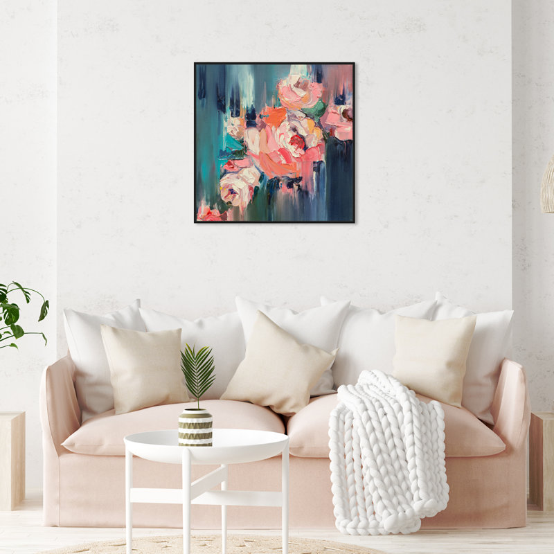Abstrait «Show Me Love Textures» - peinture sur toile, H 30 po x l 30 po, Toile avec cadre noir