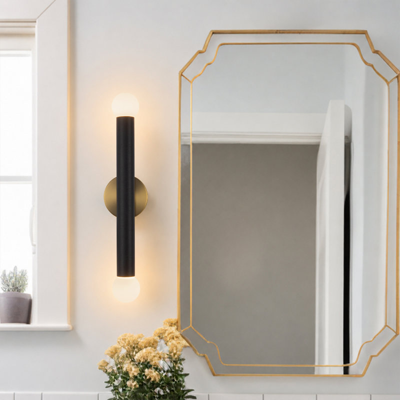 2 - Light LED Vanity Light, Brushed Gold/Black Vegan Leather