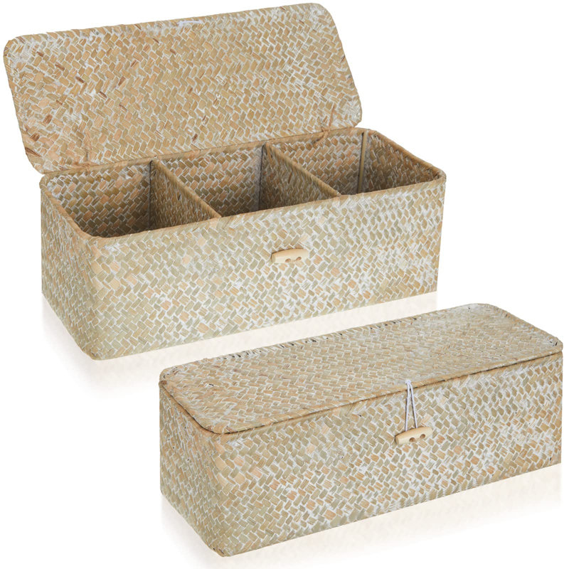 Bayou Breeze Seagrass Decorative Bin, Wash White