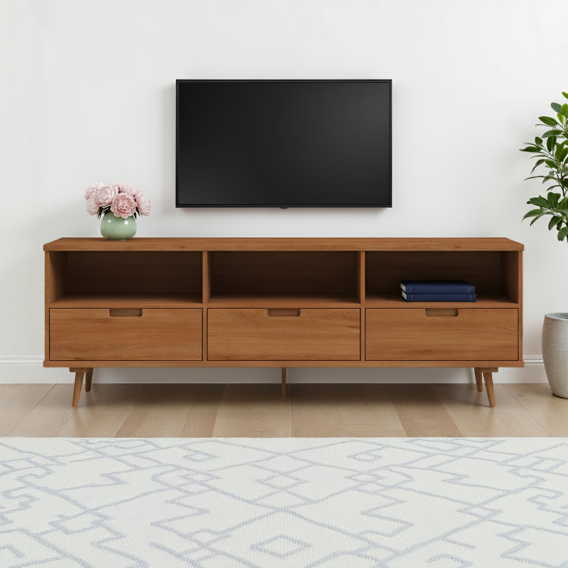 Sadie 70" Solid Wood 3-Drawer TV Stand for TVs up to 80", Caramel