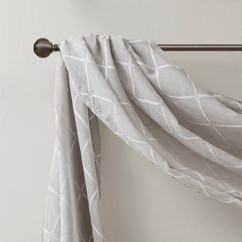 Diamond Sheer Embroidered Window Drape Scarf, Gray, 50'' W x 144'' L