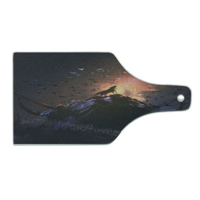 Ambesonne Fantasy Tempered Glass Cutting Board Howling Wolf on Rock Multicolor