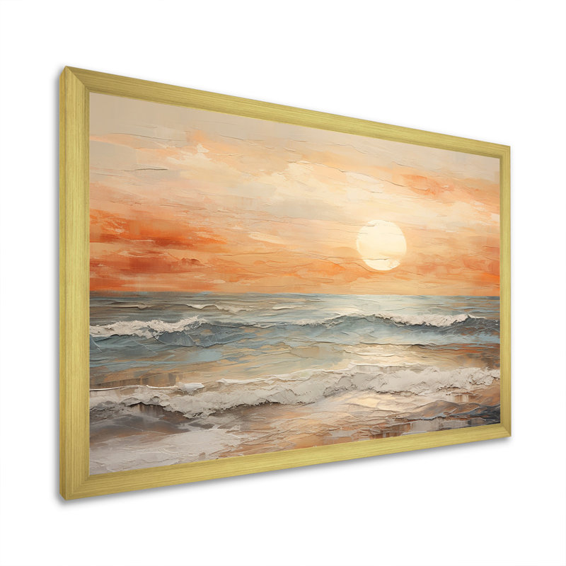 Beige And Golden Beach Sunset Paradise II - Beach & Ocean Wall Art Prints, 34" H x 44" W x 1.5" D, Gold Framed