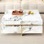 Table basse moderne carrée texturée en marbre avec 4 tiroirs et base suspendue, blanc, 43,3 po
