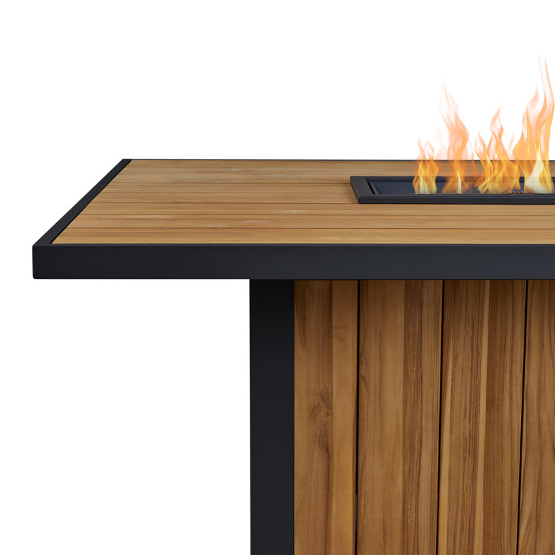 Bodhi 73" Rectangle Teak Dining Fire Table With Hidden Propane Tank Storage by Real Flame