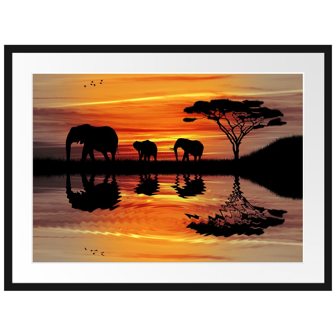 Gerahmtes Poster Afrika Elefant in Sonnenschein