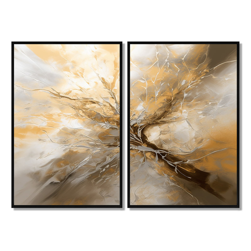 Essence chromatique dorée et argentée I - impressions sur toile abstraites, H 36 po x l 48 po, Impression encadrée flottante