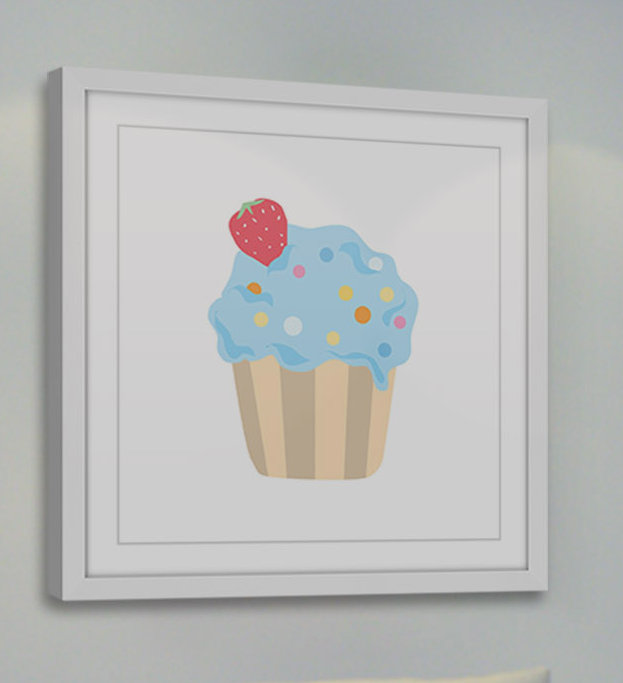 « blue petits gâteaux » par diana alcala, reproduction d’art encadrée, H 32 po x l 32 po x P 1,5 po