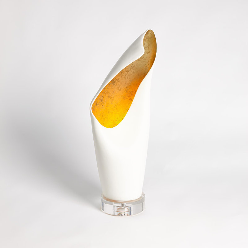 Cowl Lamp-White w/Leaf-Sm, Gold