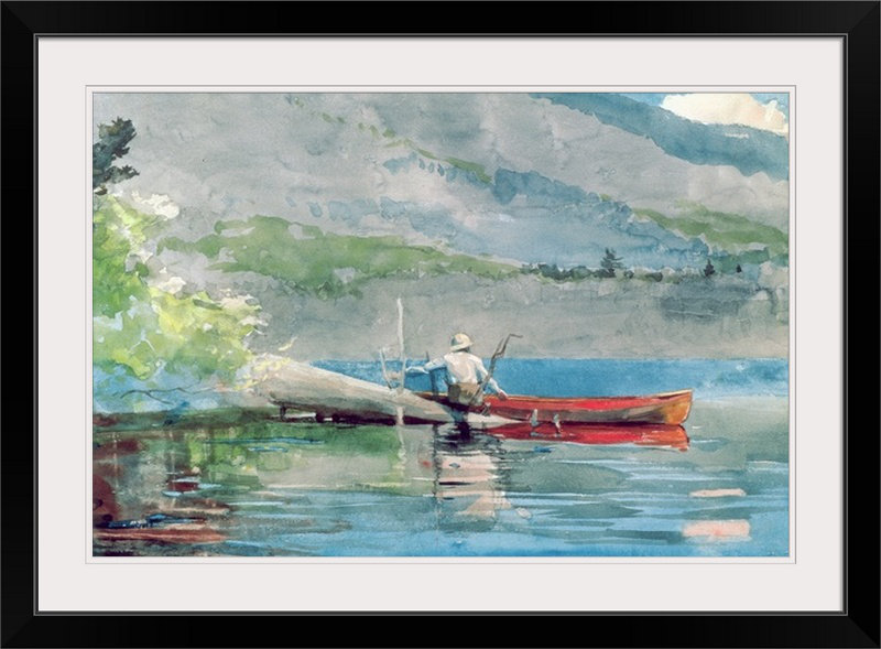 «The Red Canoe, 1884» par Winslow Homer, reproduction d'art, H 24 po x l 32 po x P 1 po, Cadre noir