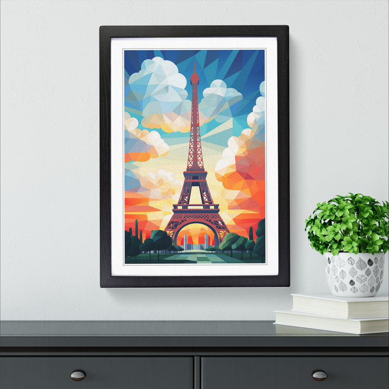 Eiffel Tower Geometric - Single Picture Frame Print on Wood, 46" H x 34" W x 2" D, Black