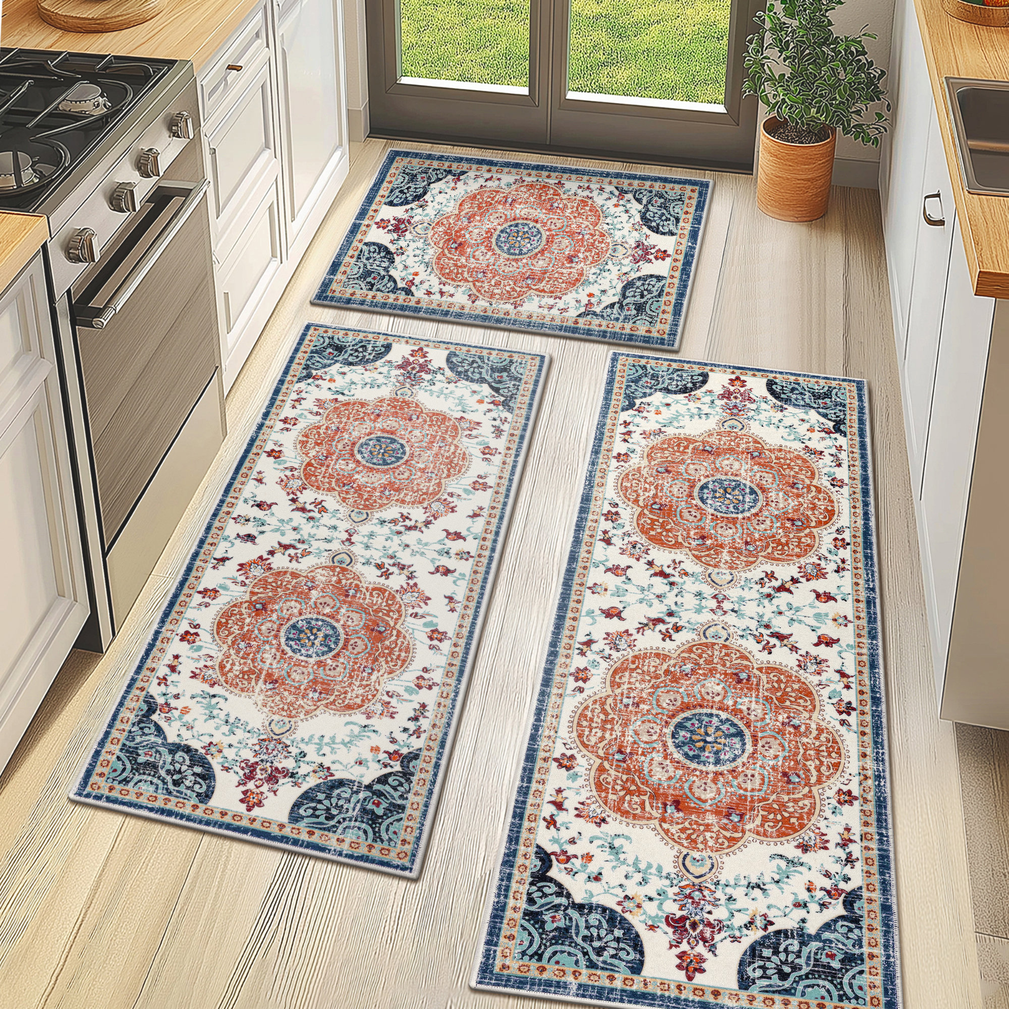 Machine Washable Non-Slip Kitchen Mat (Set of 3)