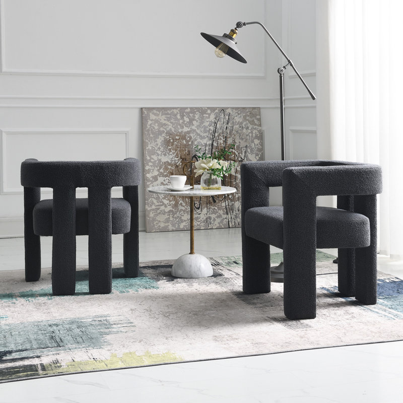 Petit fauteuil rembourré en tissu bouclé de 24 po de large Cleaven, Mélange de polyester gris anthracite et gris anth