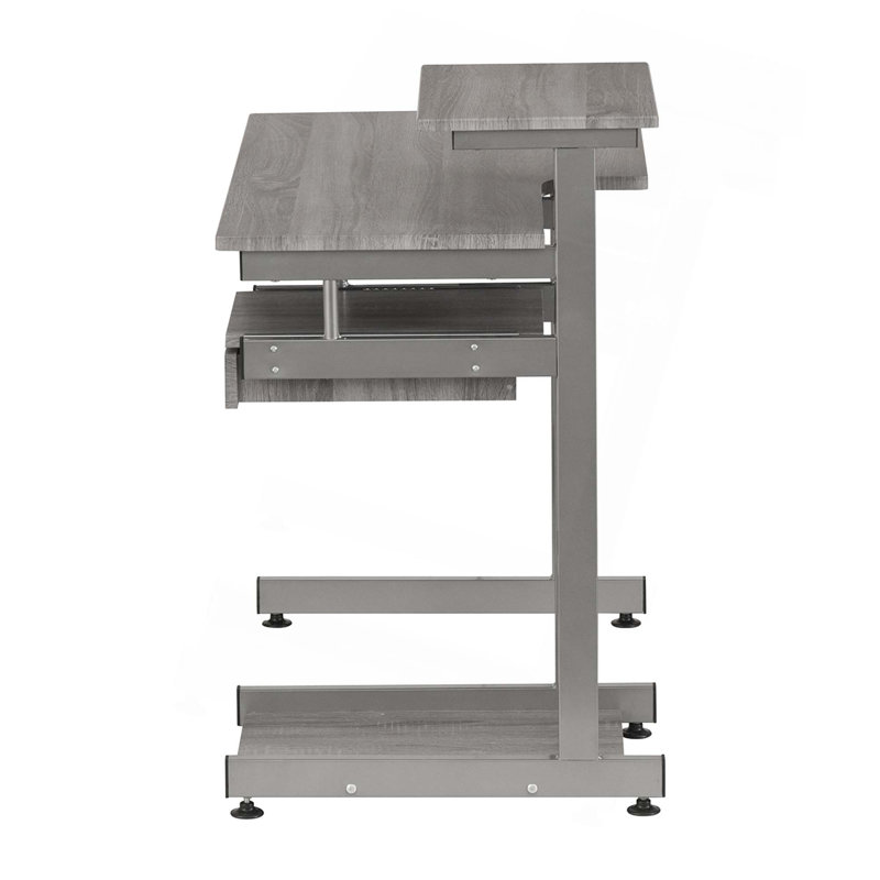 Sleek Gray MDF and Steel Compact Computer Desk with Drawers