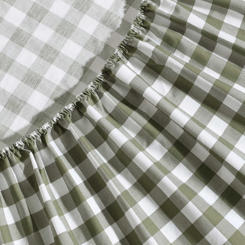 Shasta Lake Cotton Percale Standard Sheet Set, Full Sheet Set with 2 Pillowcases, Green Tartan