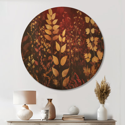 Botanicals in Burgundy Shadow II - verdure, art mural en bois