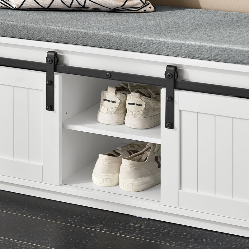Banc de rangement en bois blanc, H 18,1 po x l 35,4 po x P 13,8 po