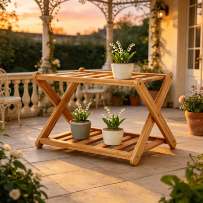 Tablette de plante d'intérieur en bambou naturel 2 niveaux, présentoir de plante pour plantes grasses, support de comptoir à épices, support en bois robuste pour petites plantes