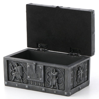 4.65 in L Battling Crusader Hinged Trinket Chest Poly Resin