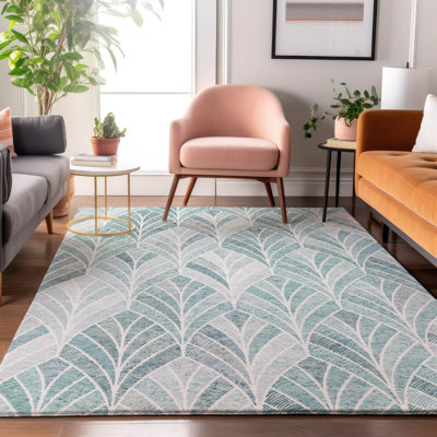 Tapis turquoise Prisco lavable à la machine de qualité supérieure