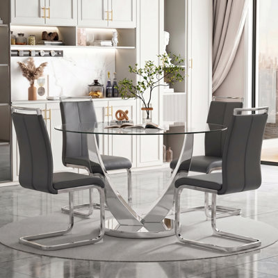 Modern Faux Leather Cantilever Dining Chairs (Set of 4)