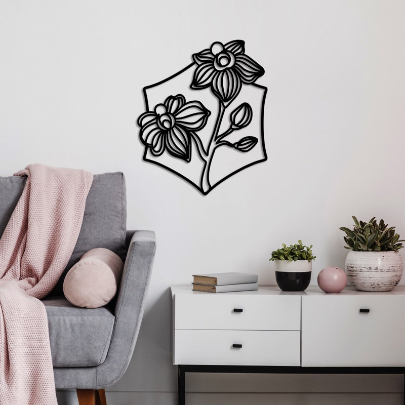 Accessoire mural élégant en métal, couleur noire, 27,6 po x 22,8 po | Fabrication 100% métal, épaisseur: 0,06 po | Conception murale facile à installer, parfaite pour la décoration intérieure et l'esthétique moderne