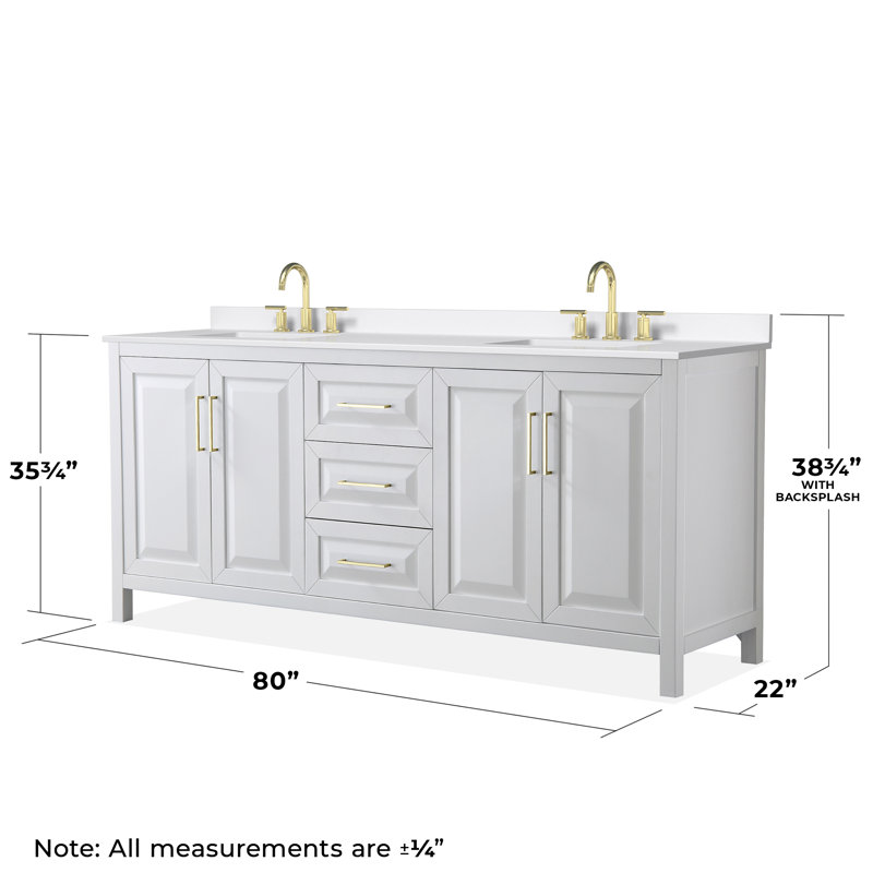 Daria 80'' W Vanity, White, Brushed Gold, White Quartz