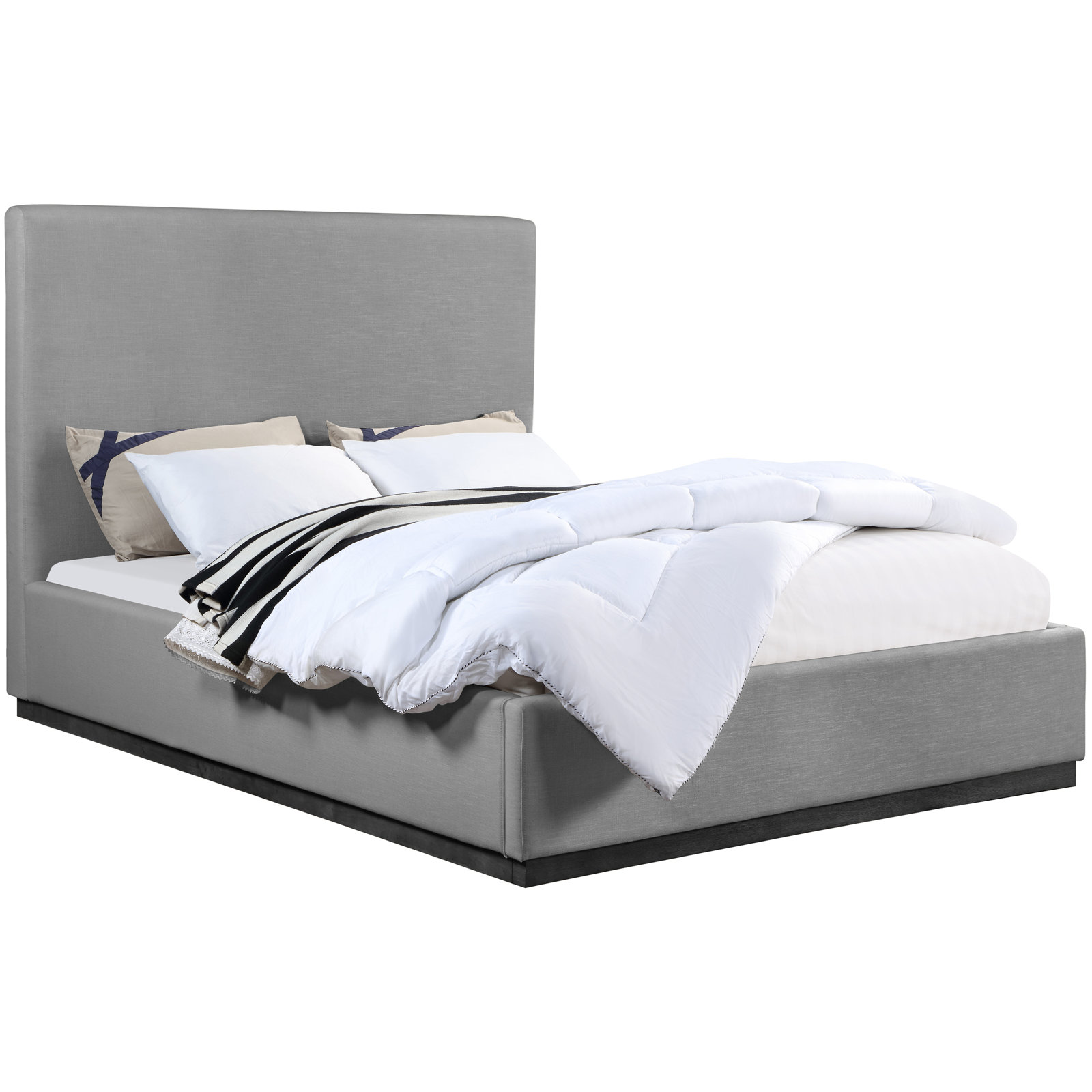 Citori Upholstered Panel Bed, Grey Linen Textured Fabric, Queen