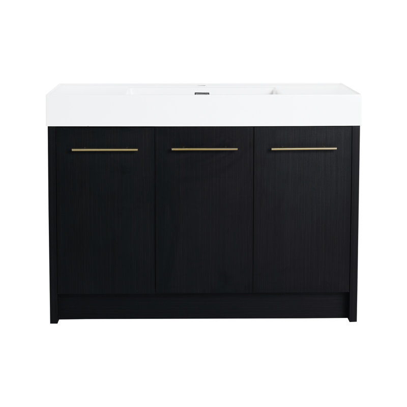 Meuble-lavabo moderne 60 po, balles de châtaignier noir, porte à fermeture en douceur, espace de rangement suffisant, bureau autoportant en contreplaqué 60 po, reconnaissance, séjour