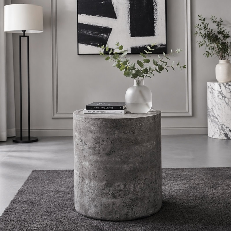 Table d'appoint d'angle moderne en faux béton, table d'appoint sans assemblage pour la chambre à coucher du salon