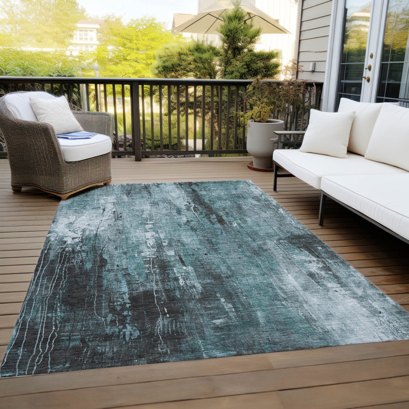 Machine Washable Indoor/Outdoor Cinead ACN1683 Teal Rug, Rectangle 8' x 10'