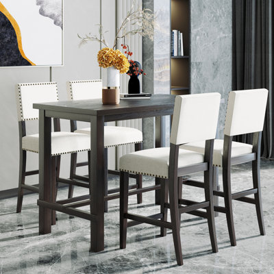 Ensemble de salle à manger 5 pièces à hauteur de comptoir, table élégante classique et 4 chaises espresso et beige