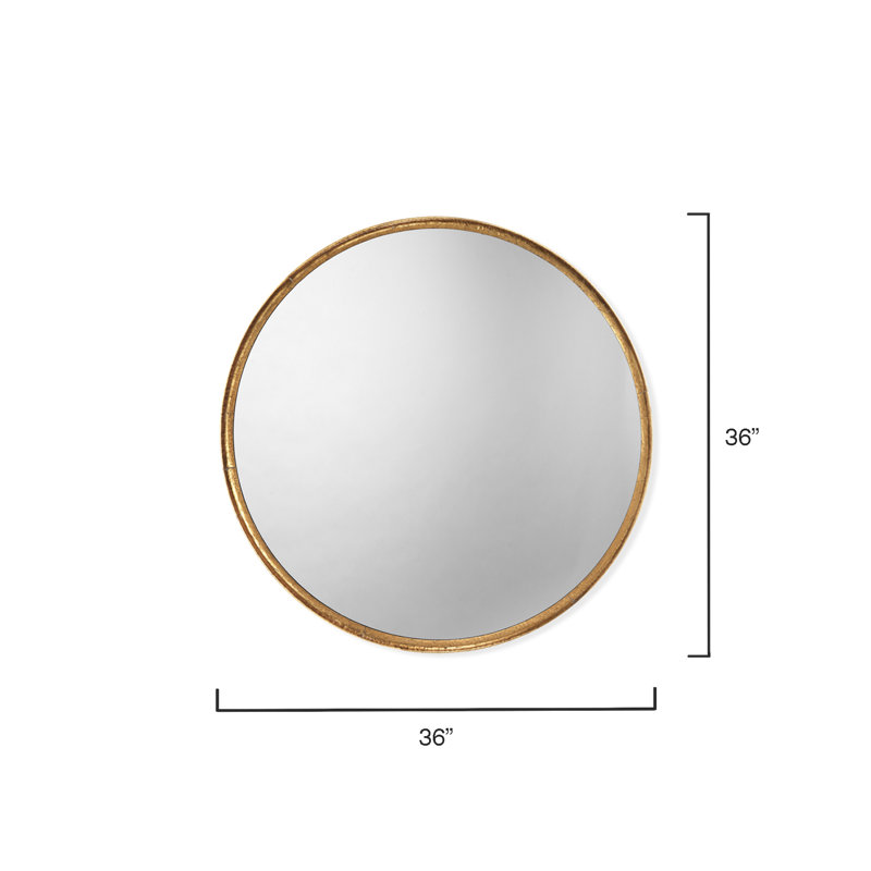 Refined Round Mirror In Gold Leaf Metal, Gold