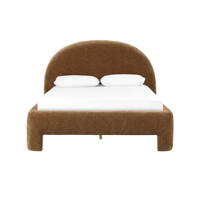 Mila Upholstered Platform Bed, Brown, Queen
