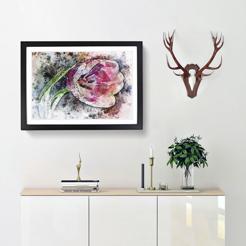 Pink Tulip - Framed Print, 60cm H x 91cm W x 2cm D, Black