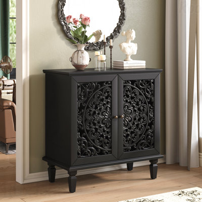 Buffet vintage rétro à 2 portes avec rangement ajustable à motif floral et tablettes en bois massif