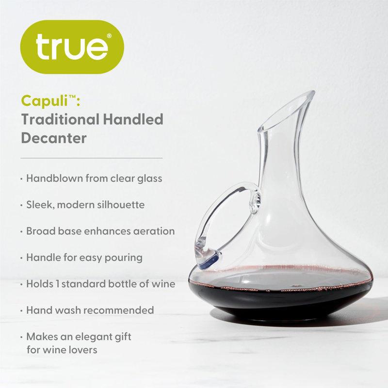 Hand-Blown Glass Wine Decanter with Handle, 52 oz
