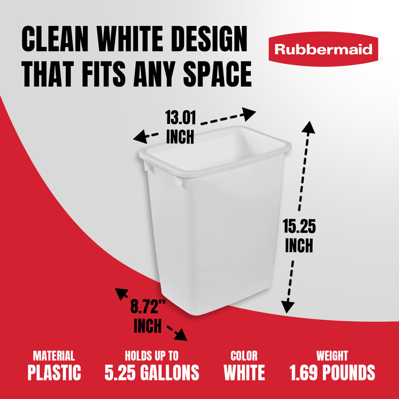 White Rectangular 21 Quart Plastic Open-Top Wastebasket