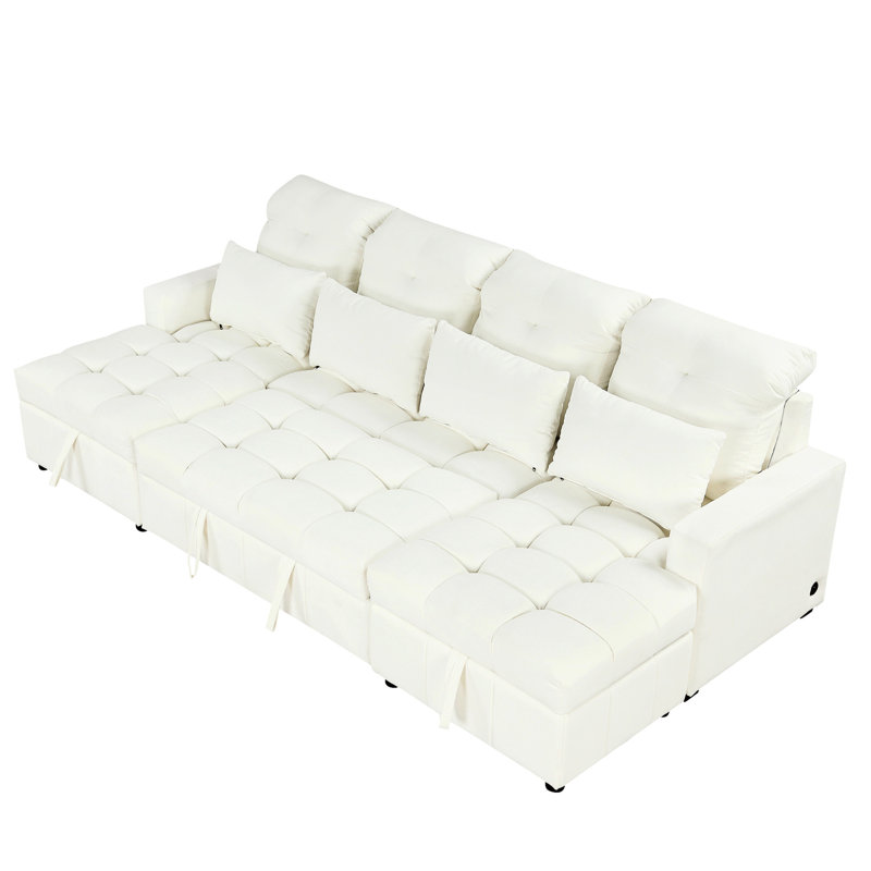 110,2 po avec chaises longues de rangement et charge, lit beige avec deux chaises, ressorts ensachés, raccords