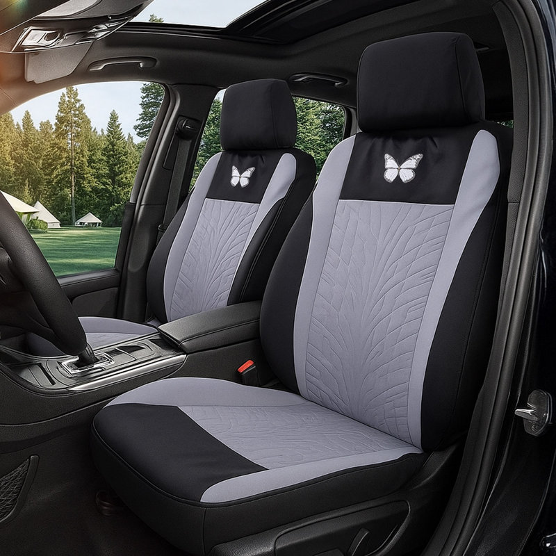 Car Seat Covers Full Sets Front and Split Rear Bench for Car 3D Tyre Embossed Automotive Interior Covers