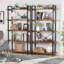 5-Tier Rustic Brown Industrial Metal Bookshelf Unit